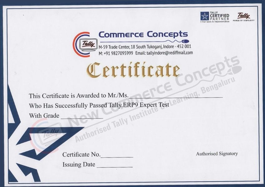 Authorised Tally training certificate